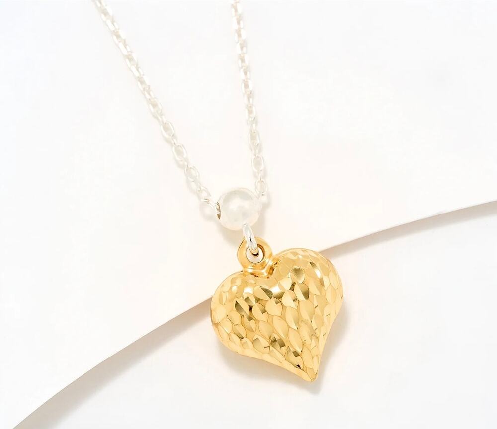 Ultrafine 950 silver two tone 18k plates hammered heart necklace